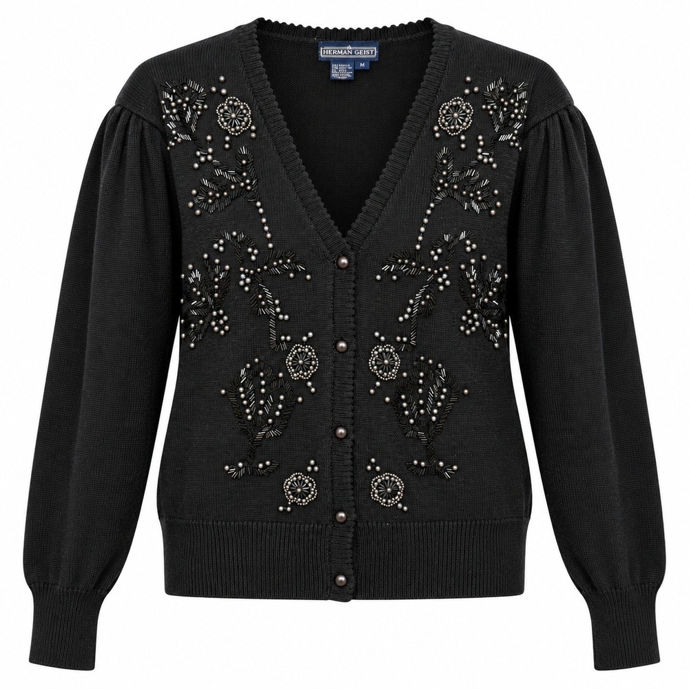 Herman Geist Coquette Whimsigoth Beaded Cardigan Womens Medium Goth Academia